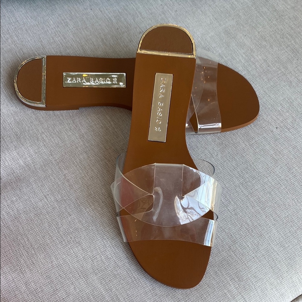 Zara Women's Brown Sandals with Clear Straps